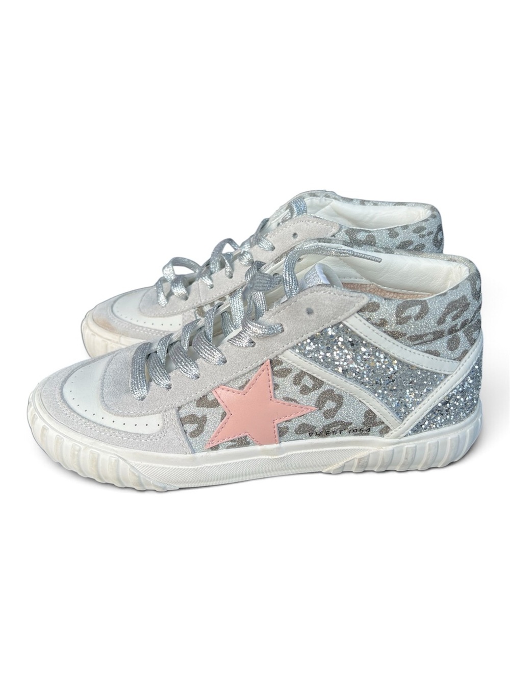 Vintage Havana Silver Leopard Glitter High-Top Sneakers with Pink Star